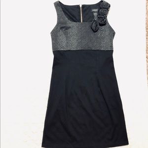 Alyn Paige greyish black dress